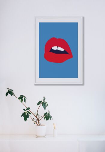Red Lips Blue Back Print - A2 (42x59,4cm) - Imprimer uniquement 2