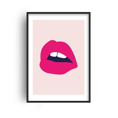 Pink Lips Salmon Back Print - A4 (21x29.7cm) - Black Frame