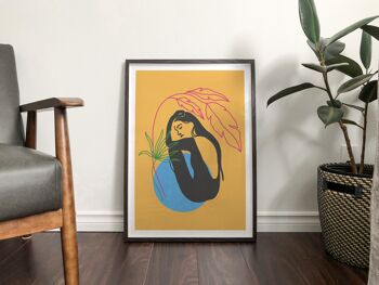 Girl Under Plant Neon Funk Print - A2 (42x59,4cm) - Cadre Blanc 2