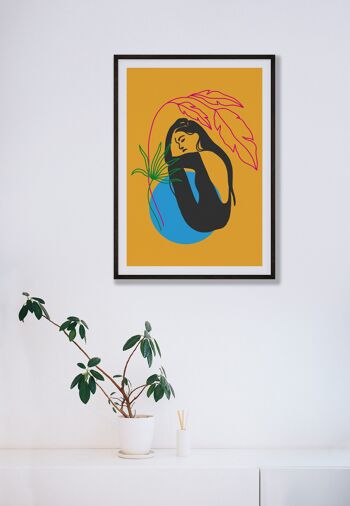 Girl Under Plant Neon Funk Print - A2 (42x59,4cm) - Cadre Blanc 3
