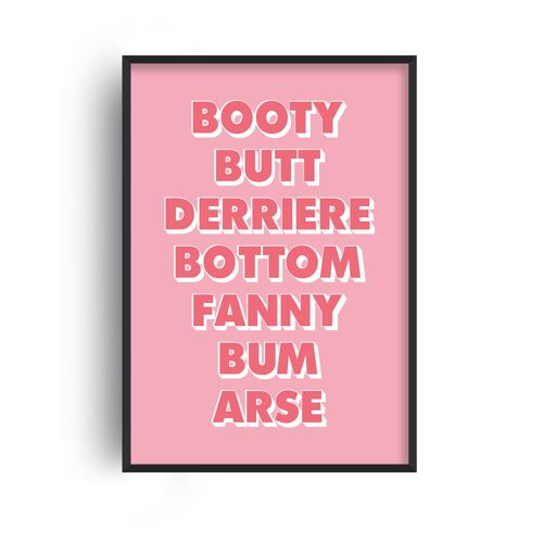 Words For Bum Pink and Coral Print - A4 (21x29.7cm) - Black Frame