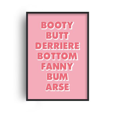 Words For Bum Pink and Coral Print - A3 (29.7x42cm) - Black Frame