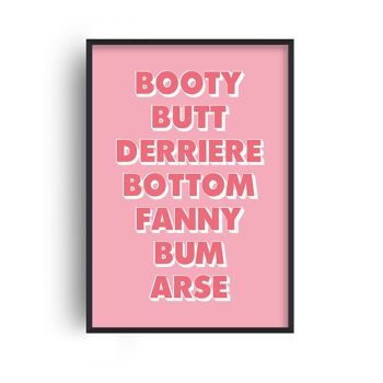 Words For Bum Imprimé Rose et Corail - A2 (42x59,4cm) - Cadre Noir 1