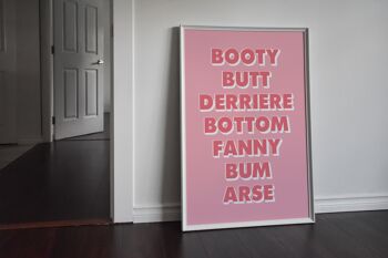 Words For Bum Imprimé Rose et Corail - A2 (42x59,4cm) - Cadre Noir 2