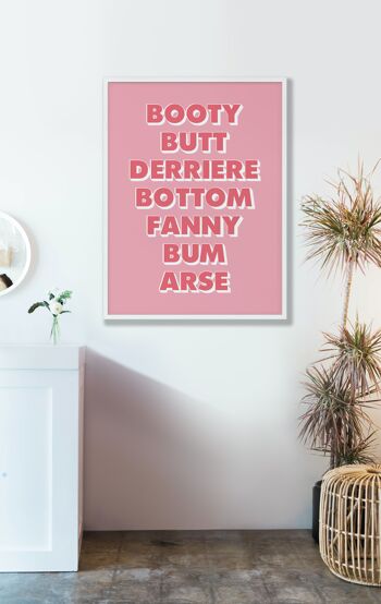 Words For Bum Imprimé Rose et Corail - A2 (42x59,4cm) - Cadre Noir 3