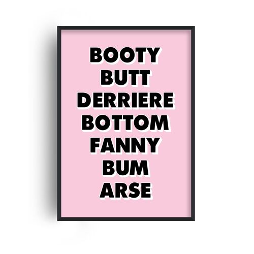 Words For Bum Pink and Black Print - A3 (29.7x42cm) - Black Frame