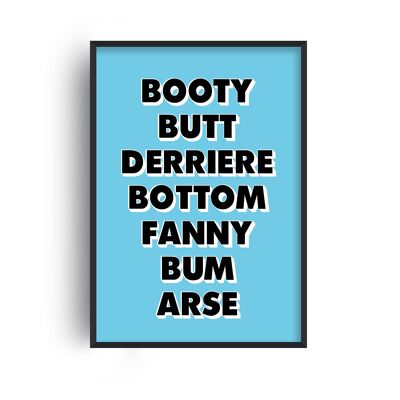 Words For Bum Blue Print - A3 (29.7x42cm) - White Frame