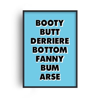 Words For Bum Blue Print - 30x40inches/75x100cm - Black Frame