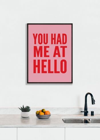 Impression rose et rouge You Had Me At Hello - A2 (42x59,4cm) - Cadre noir 2