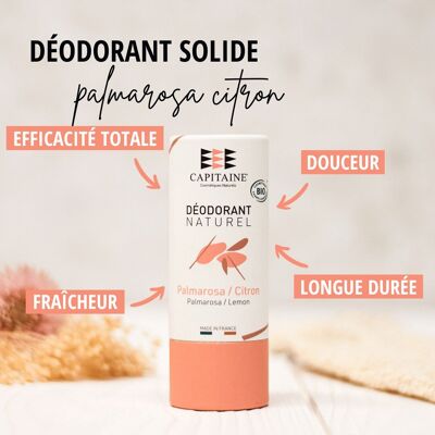 Deodorante in stick bio solido - Limone Palmarosa - 60g