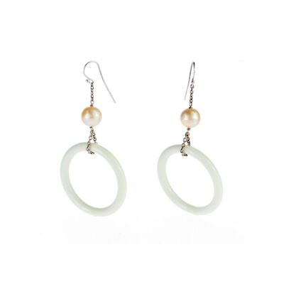 Agate and Pearl Circle Earrings