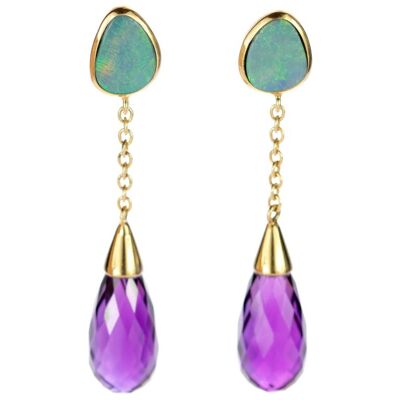 Amethyst and Opal Gold Earrings