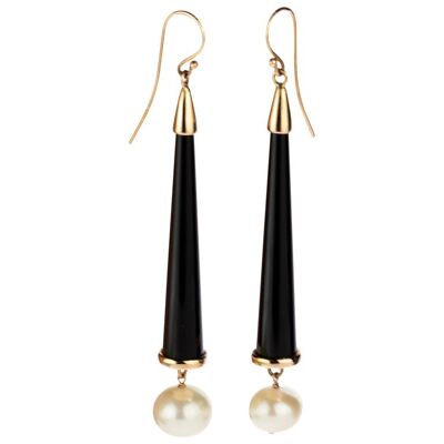 Black Agate Pearl Drop Earrings