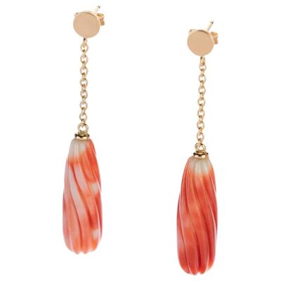 Carved Coral Chain Earrings