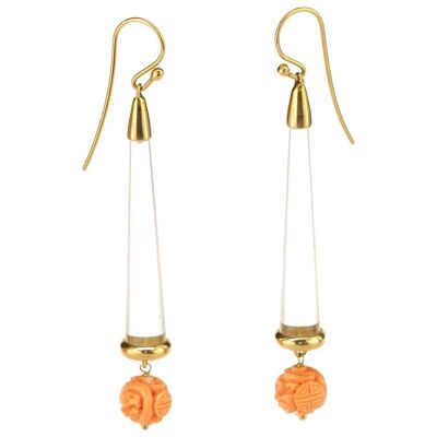 Carved Coral Dangle Earrings