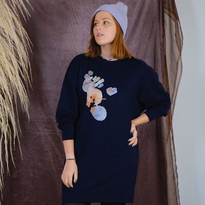 VICKY, robe oversize à col rond en molleton non-brossé bio - bleu marine foncé