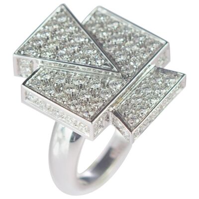 Diamond White Gold Cluster Geometric Ring