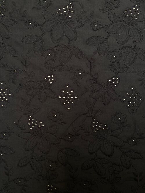 Tissu broderie anglaise coton noir - Sumeja
