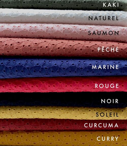 Tissu broderie anglaise couleur bleu - Suly