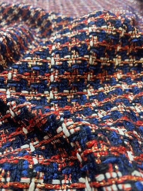 Tissu tweed marine et rouge - Oxanne