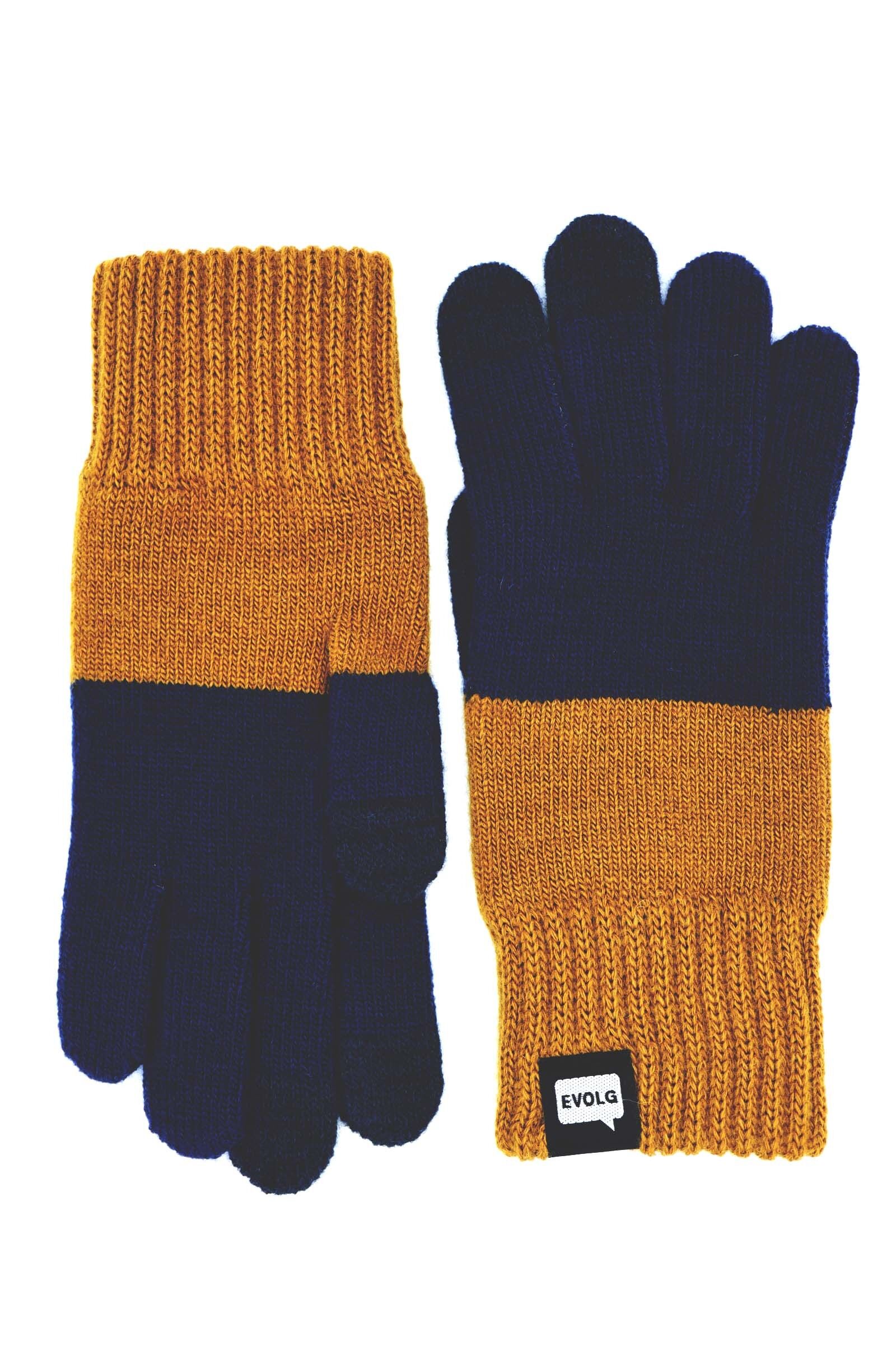 Guantes para pantalla táctil de dos tonos azul marino y curry