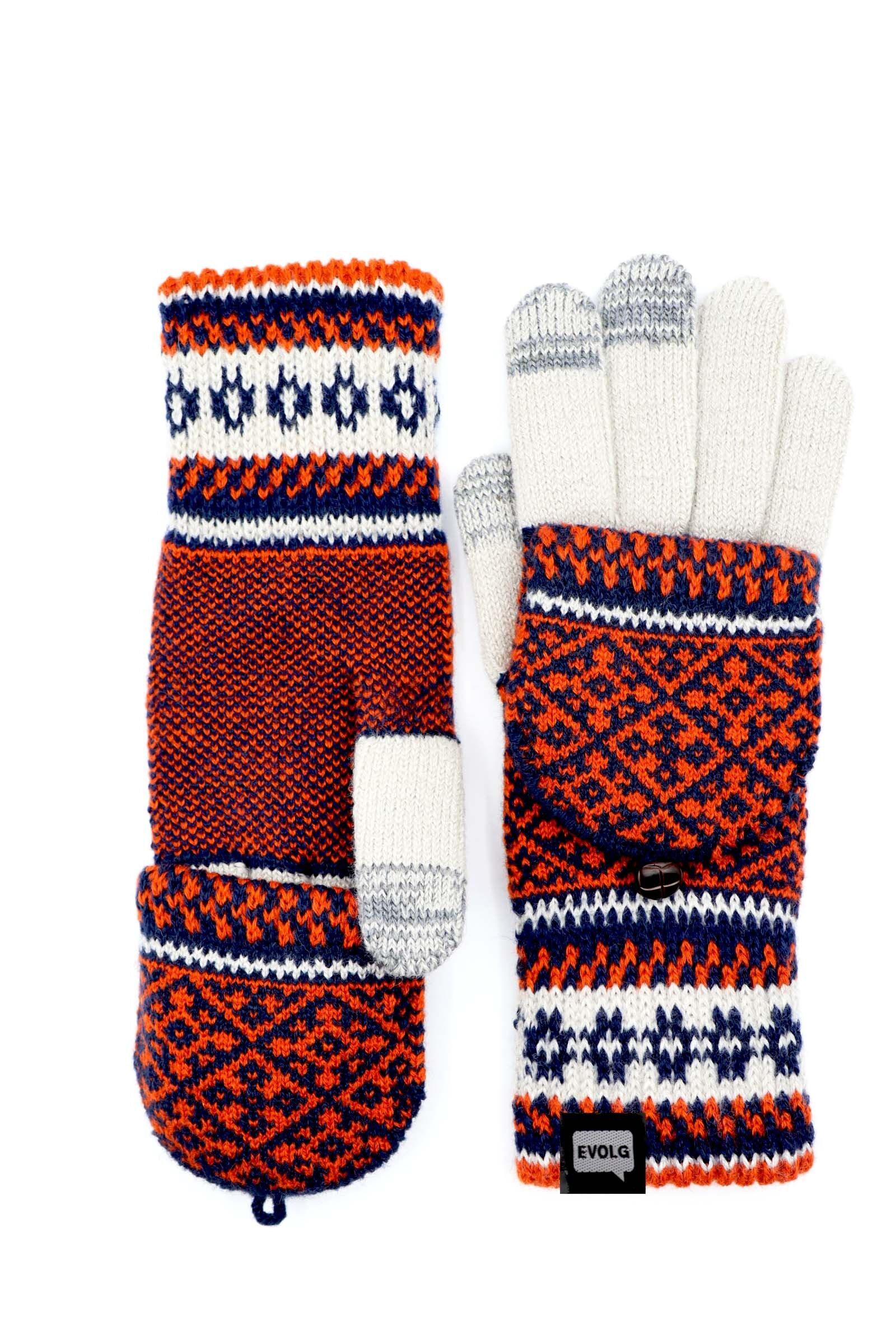 Guantes táctiles de color gris claro y naranja convertibles en mitones