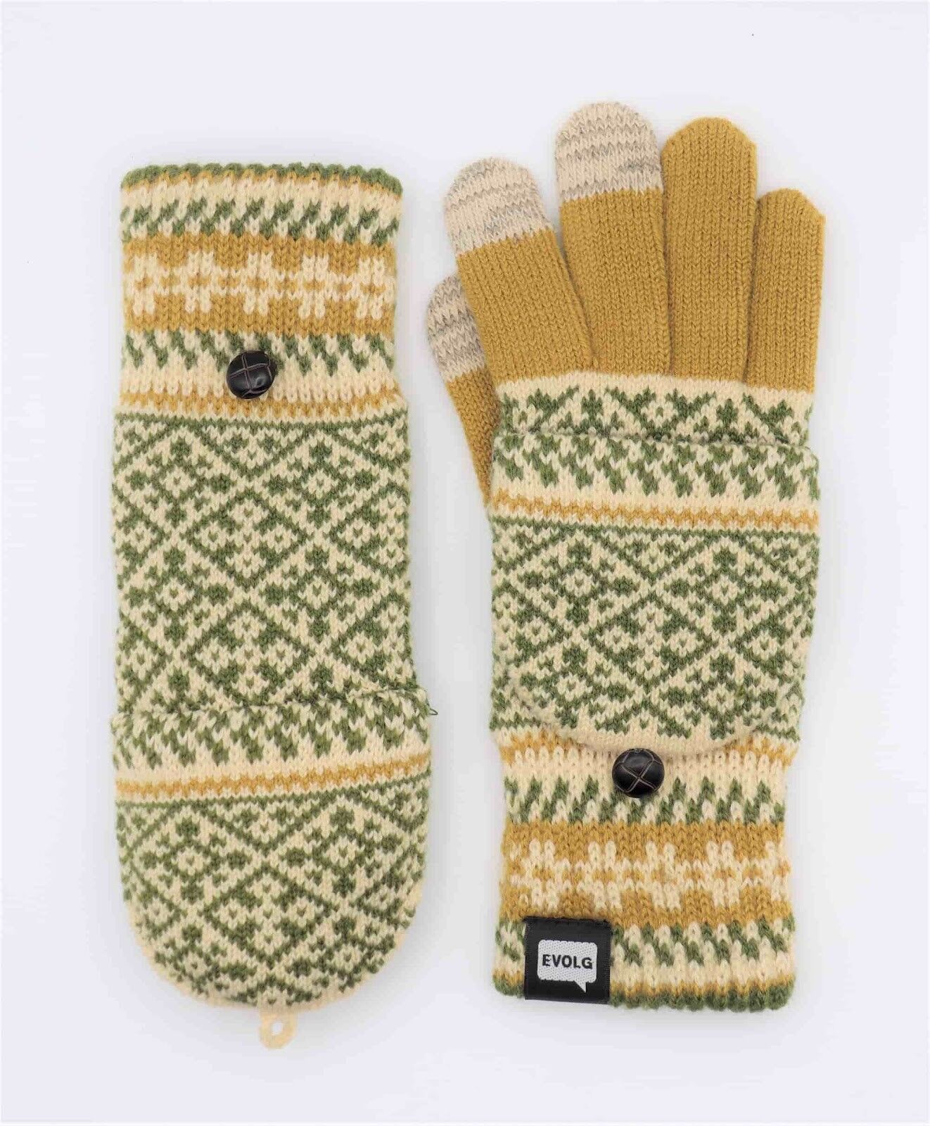 Guanti touchscreen color senape e vaniglia, guanti che si trasformano in muffole