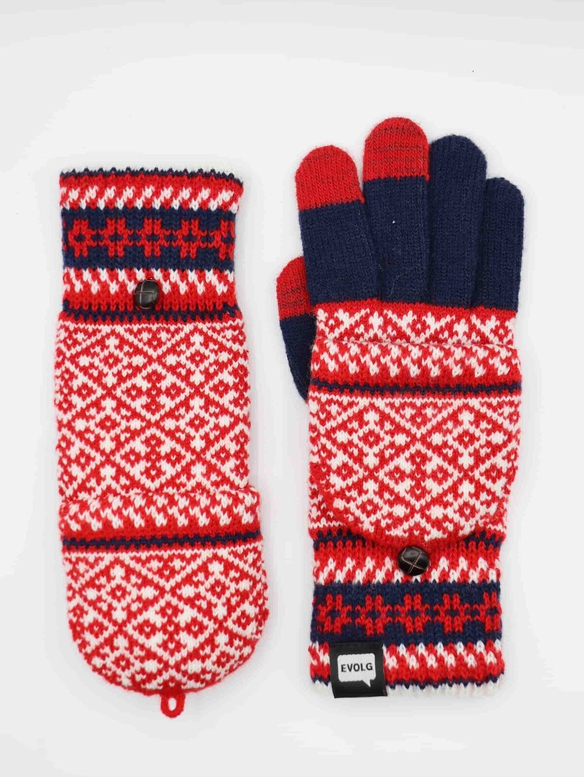 Guanti touchscreen rosso navy che si trasformano in muffole