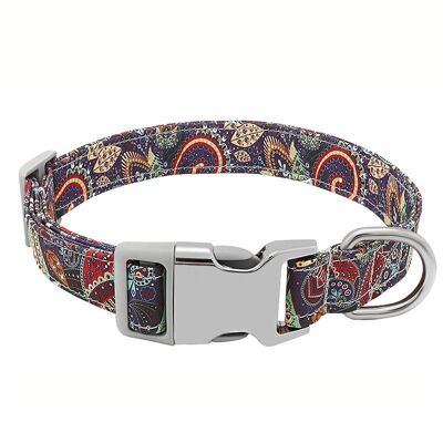 Paws & Son ™ Cool - Hundehalsband - S - Blaues Pflanzenmuster