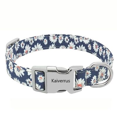 Paws & Son ™ Cool - Hundehalsband - S - Blaues Blumenmuster