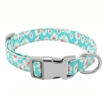 Paws & Son ™ Cool - Collier pour chien - M - Motif floral turquoise