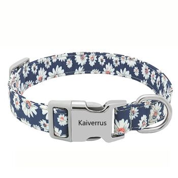 Paws & Son ™ Cool - Collier pour chien - M - Motif floral bleu