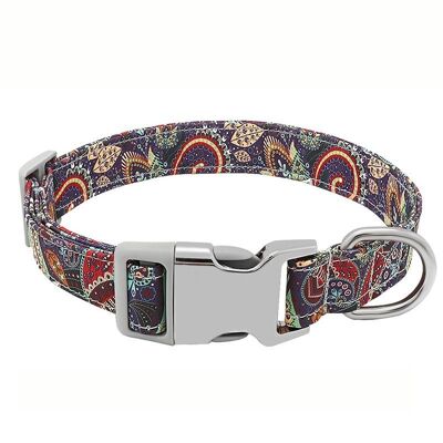 Paws & Son ™ Cool - Hundehalsband - L - Blaues Pflanzenmuster