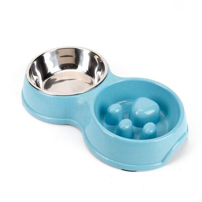 Paws & Son ™ - Taza combinada de comida y bebida para mascotas con anti-glotón - Azul