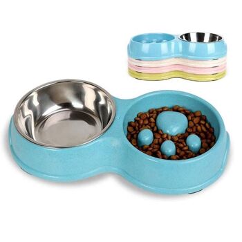 Paws & Son ™ - Tasse combinée pour aliments et boissons pour animaux de compagnie avec anti-glouton - Bleu 2