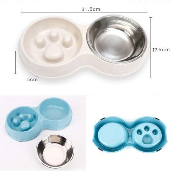 Paws & Son ™ - Tasse combinée pour aliments et boissons pour animaux de compagnie avec anti-glouton - Bleu 3