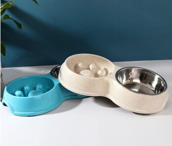 Paws & Son ™ - Tasse combinée pour aliments et boissons pour animaux de compagnie avec anti-glouton - Bleu 4