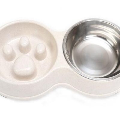 Paws & Son ™ - Tazza combinata cibo e bevande per animali domestici con funzione anti-abbuffate - Crema