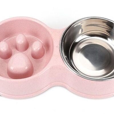 Paws & Son ™ - Taza combinada de comida y bebida para mascotas con función anti-atracones - Rosa