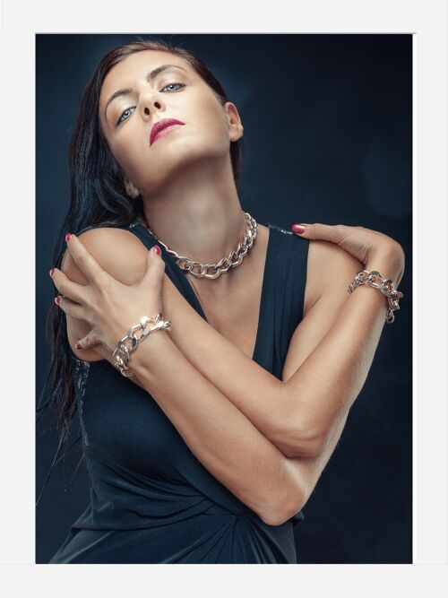 Chunky Chain Necklace + Cuffs Set - Silver - LUX