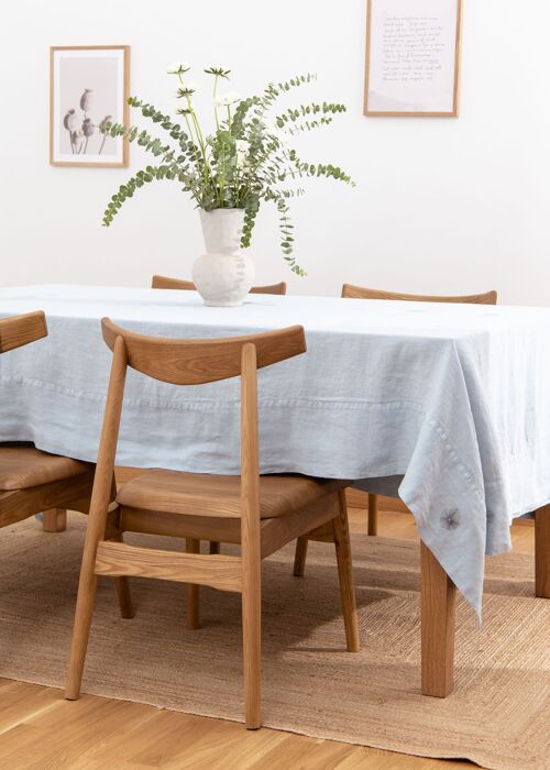 Light Blue Linen Tablecloth with Embroidery