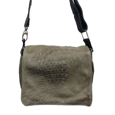 Schoudertas leer-donker taupe crocoprint