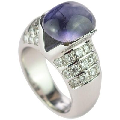 Iolite Cabochon Diamond Ring