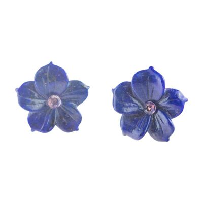 Lapis Lazuli Flowers Stud Earrings