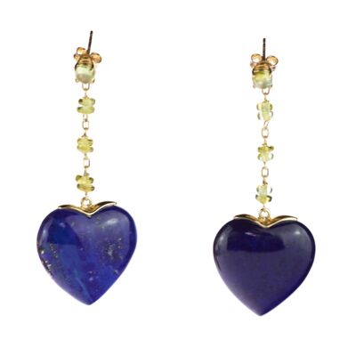 Lapis Lazuli Peridot Heart Earrings