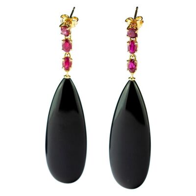 Onyx and Rubies Gold Earrings