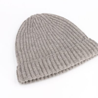 Pure Natural Yak Wool Beanie Rib Hat Natural Grey