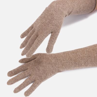 Cashmere Long Gloves-Natural Brown
