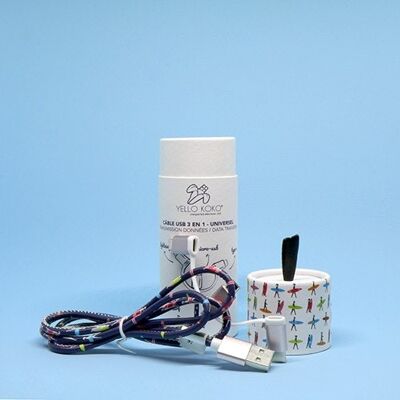 Cable cargador universal 3 en 1 - iPhone Lightning / USB Type-C / Micro-USB - Surfer Blue