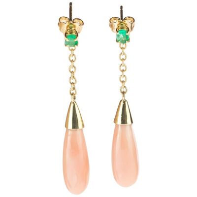 Pink Coral Emerald Drop Earrings